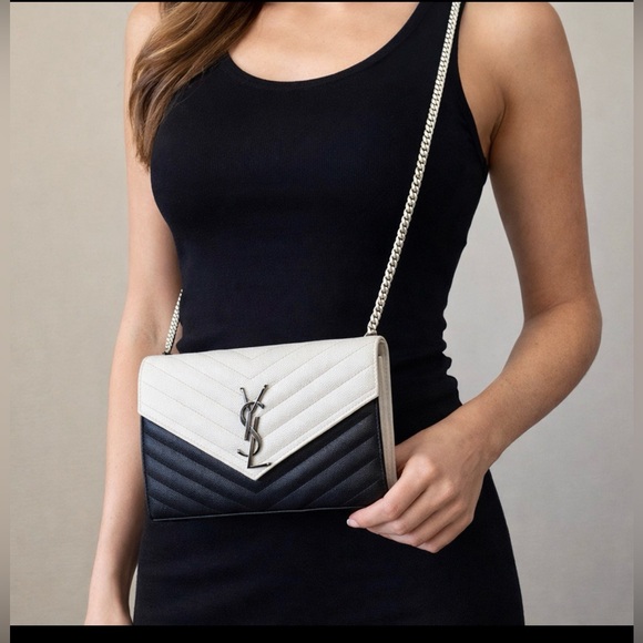 Yves Saint Laurent Black and White Chevron Clutch - Picture 8 of 8